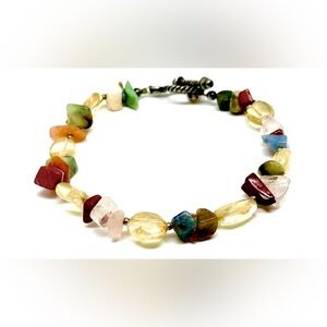 Vintage Yellow Quartz Jasper Multi Stone .925 Sterling Silver SS Toggle Bracelet